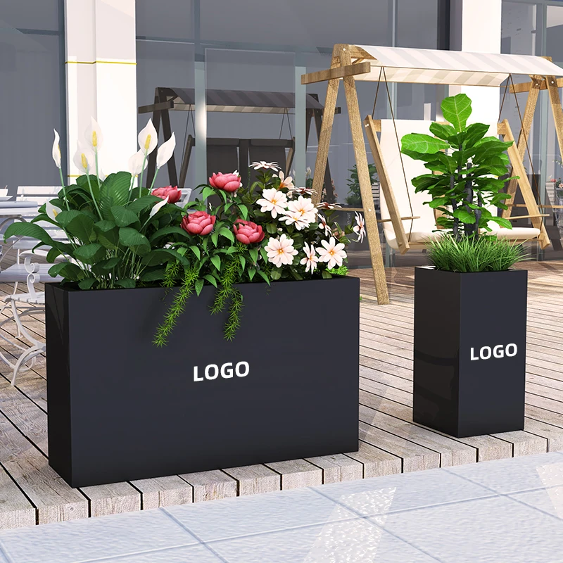 a forHigh Quality Decorative Metal Outdoor Planter Box Custom Size Logo Rectangular Garden Plant Container for Patio Courtyard