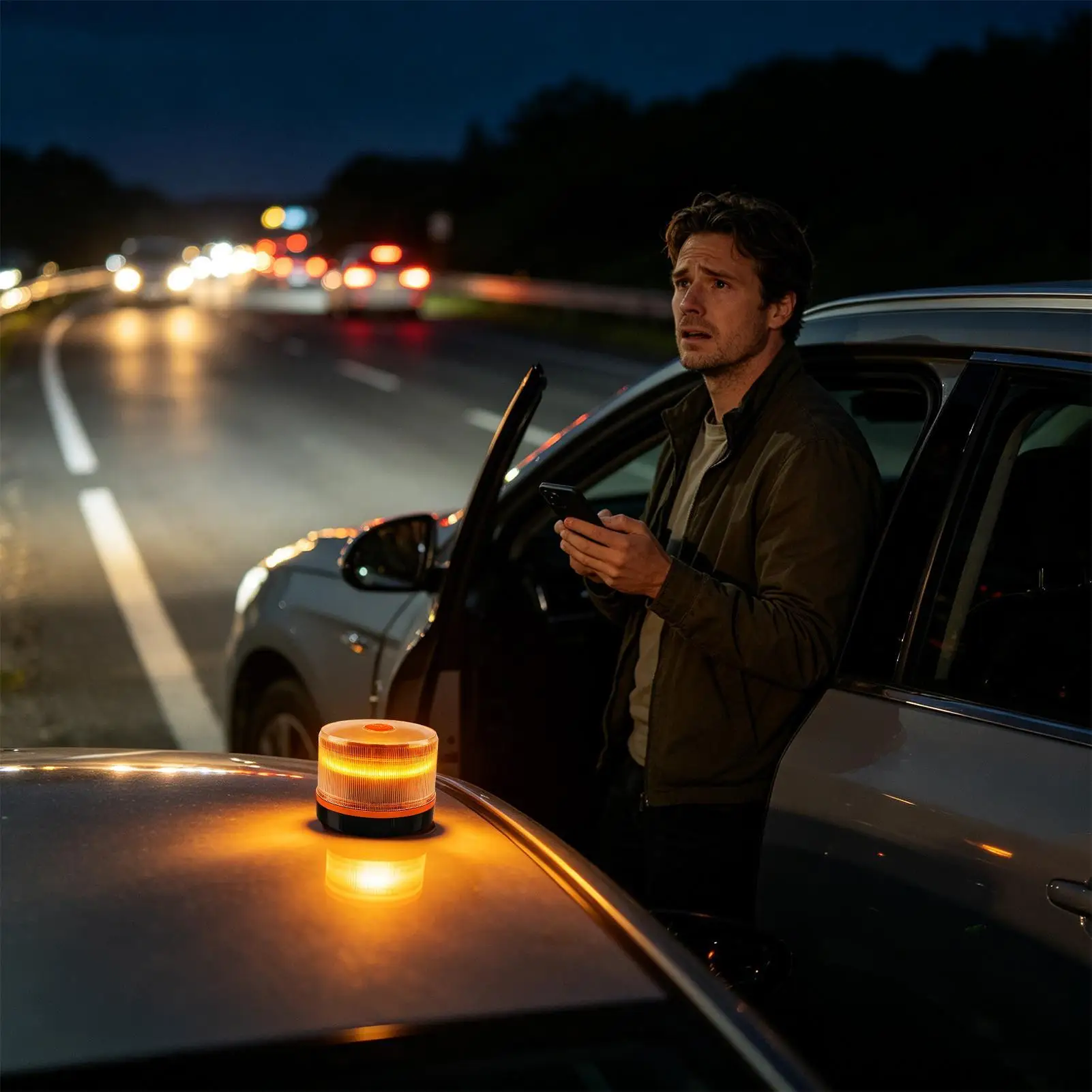 Magnetic Beacon Light Amber Warning Lamp With Magnetic Base LED Strobe Lights For Car Truck Motorcycle Trailer Roadside Night