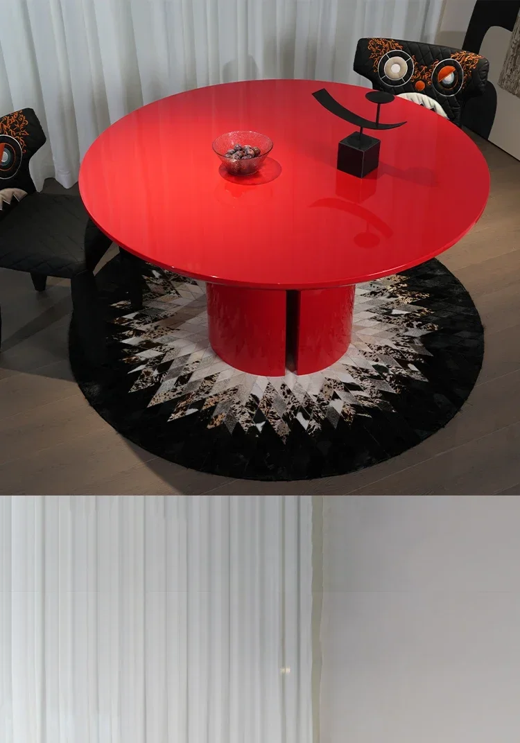 Minimalist dining table household modern red light luxury water drop creative dining table large flat high-end table