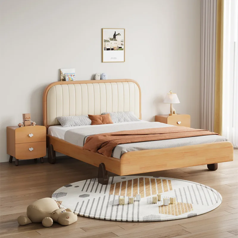 All solid beech wood children's bed 1.2 meters wood wax oil boys girls single upholstered bed small 1.5 princess bed