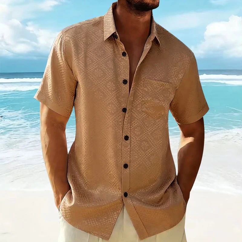 

Floral Plaid Satin Print Cuban Shirt for Man Luxury Hawaiian Camisas Hombre Elegante Pocket Designer Mens Vacation Loose Shirts