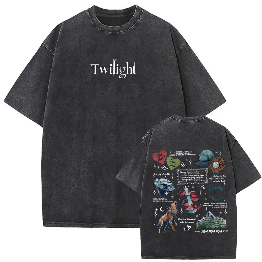 Movie Twilight Book Lover Vampire Edward Cullen Vintage Washed T-shirt Jacob Black Wolf T Shirt Robert Pattinson T-shirts Unisex