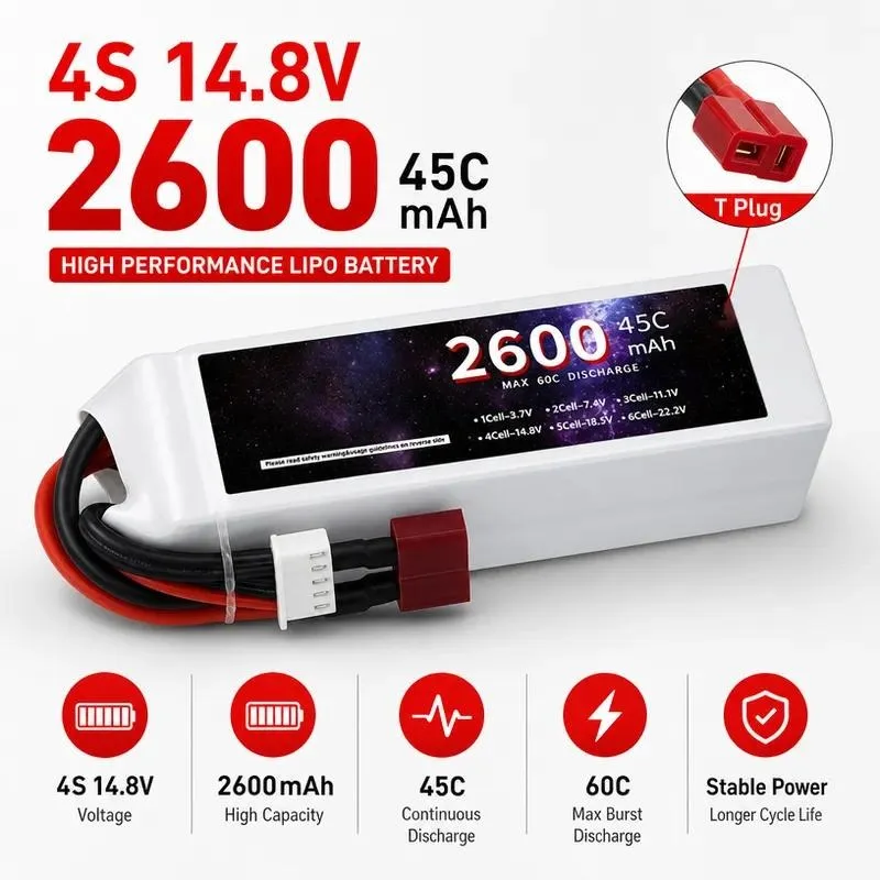 for 14.8V RC Aircraft Vehicle Ship Model Lithium Battery 2600mAh Large Capacity 45C Discharge Rate Factory Direct Sales