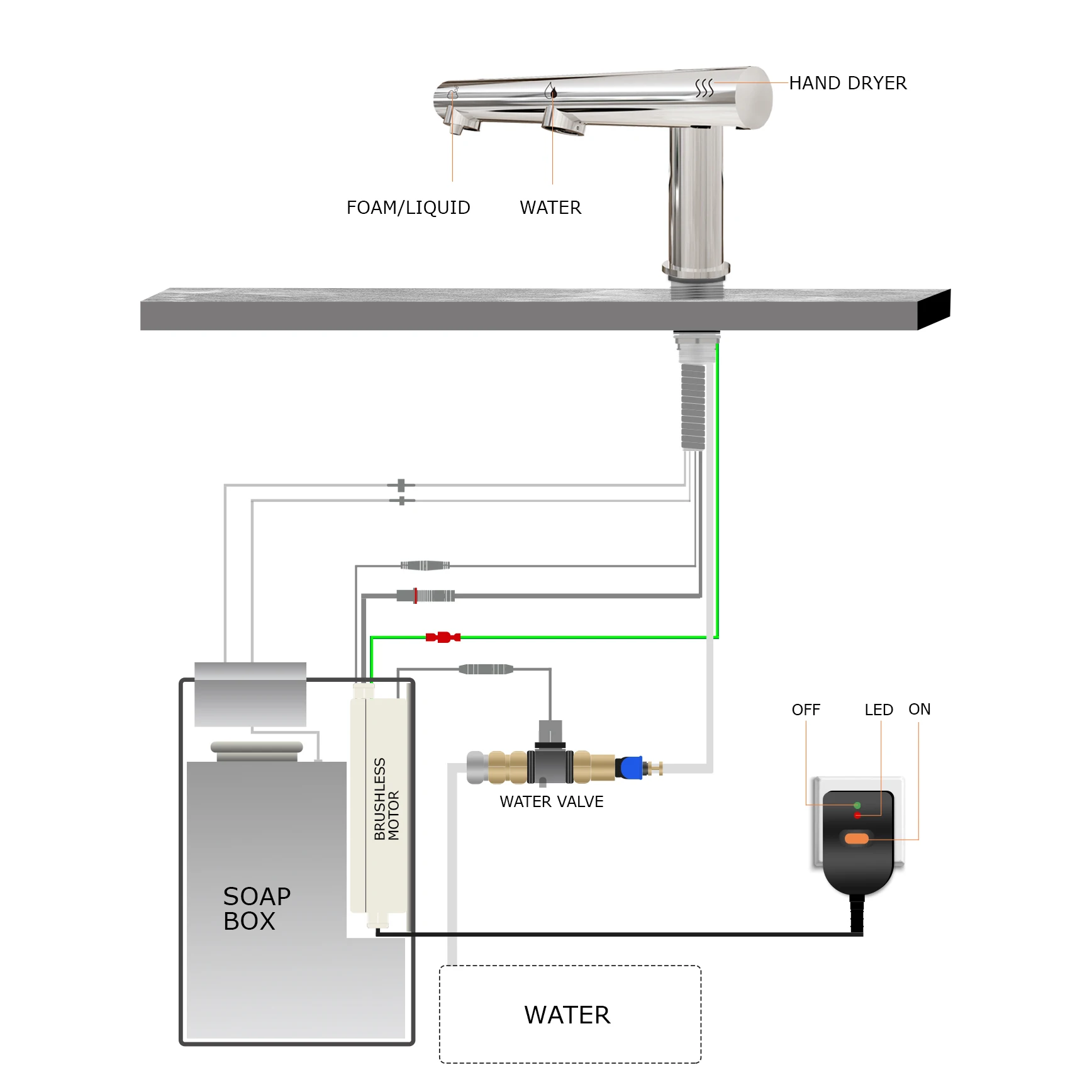 Self-Designed Sensor High Speed Brushless Motor Automatic Soap Dispenser Faucet Bathroom 3 in 1 Smart Hand Dryer