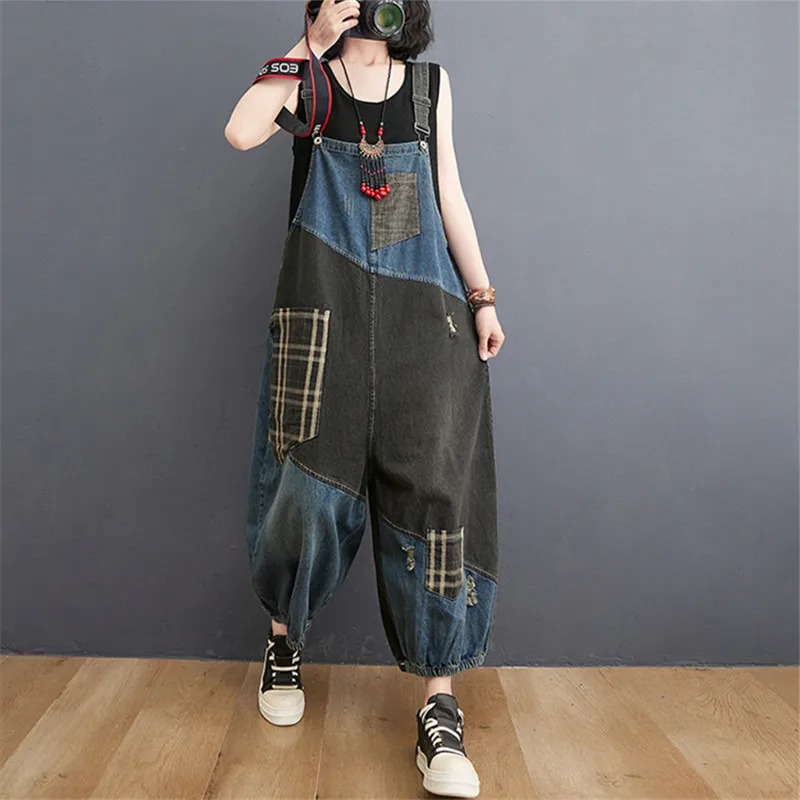 

Spring Summer Denim Overalls for Women Big Pockets Loose Long Jeans Jumpsuits Sleeveless Spaghetti Strap Suspenders Female New