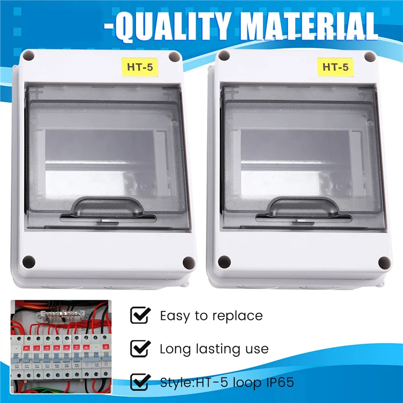 

AAAF 6PCS HT-5 Way IP65 Mcb Breaker Box Distribution Protection Box Power Electronic Din Rail Enclosure For Circuit Breaker