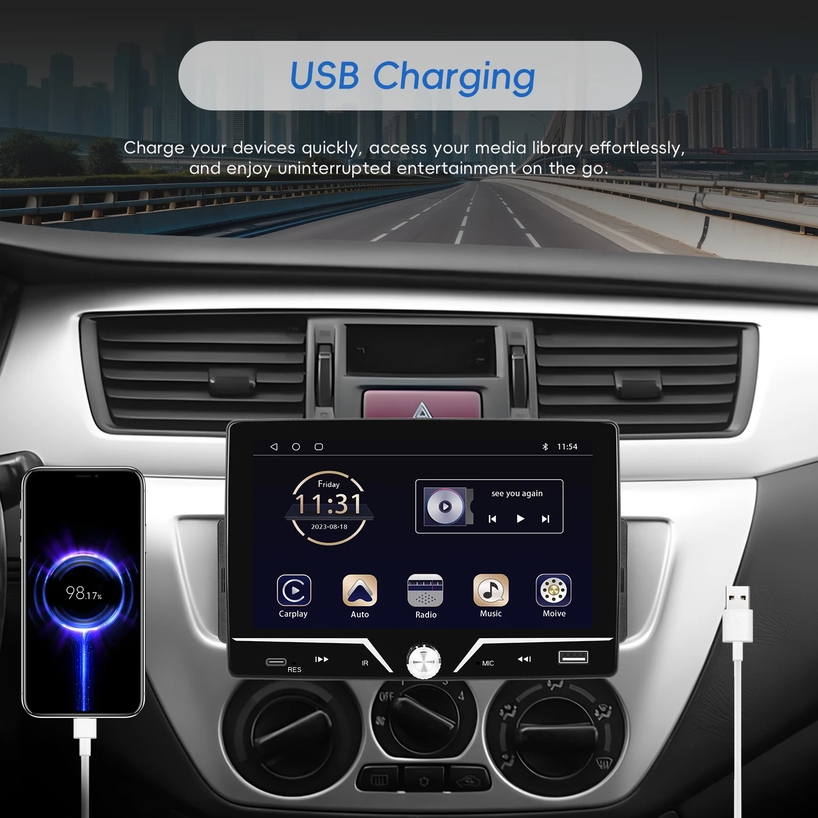 Podofo 7 "1Din CarPlay أندرويد راديو السيارة التلقائي الوسائط المتعددة فيديو MP5 لاعب شاشة تعمل باللمس العالمي Autoradio ستيريو USB شحن #6