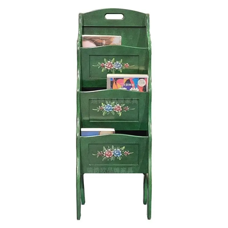 

Vintage painted book and newspaper shelf Solid wood multi-layer storage bookshelf Storage magazine shelf