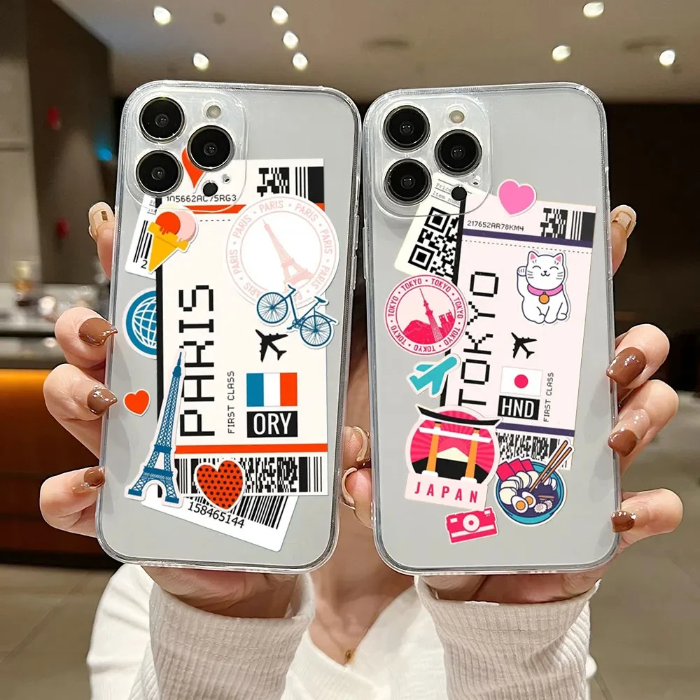 Чехол для телефона с этикеткой из билета на самолете World Citiy для iPhone 15 14 13 12 11 Pro Max Plus X Xs Max XR SE 2020 8 7 Plus, мягкий прозрачный чехол