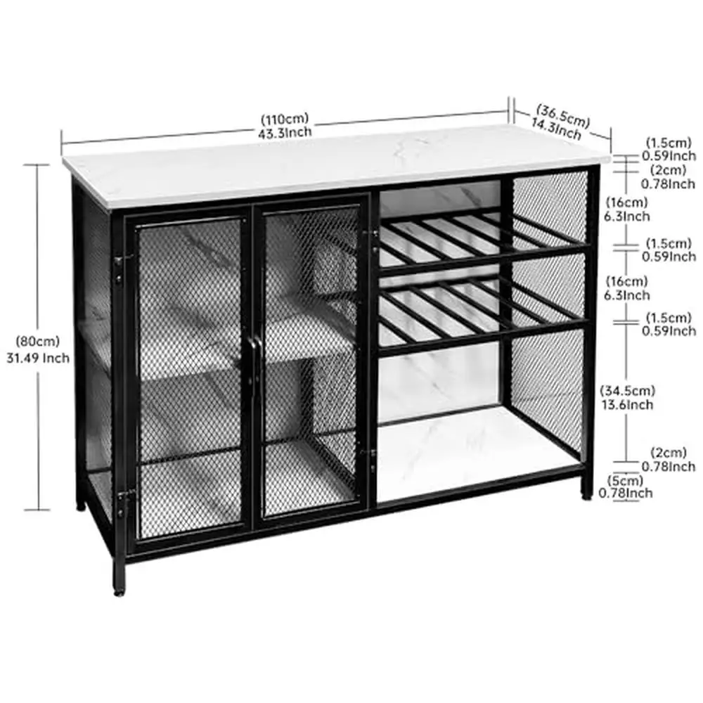 Metal Frame Wine Cabinet with Mesh Doors Stylish Home Bar Organizer 43.3"x 14.3"x 31.49")