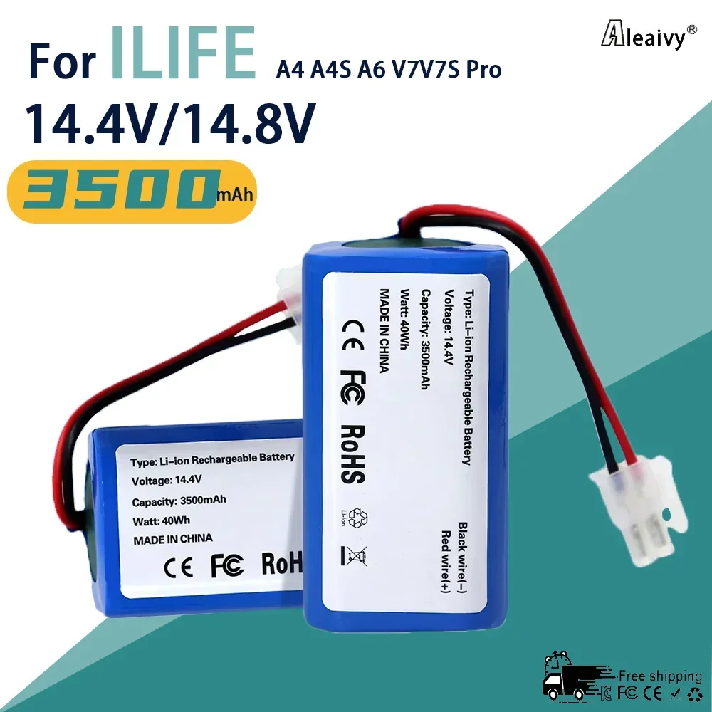 Replacement 14.4V 2600mAh Battery for ILIFE A4, A4s, V7, V7s Plus, A6 Robot Vacuum Cleaner Rechargeable Battery 18650