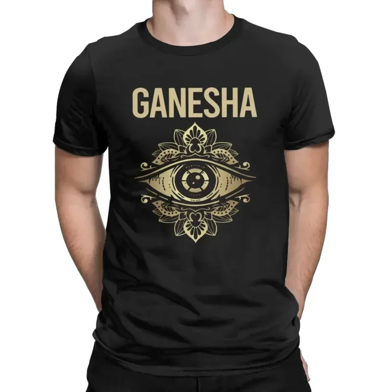 100% Cotton 2024 Tops Watching Eye Ganesha lord success hindu deity mythology ganapati Men's shirt elephant god O Neck T-Shirts