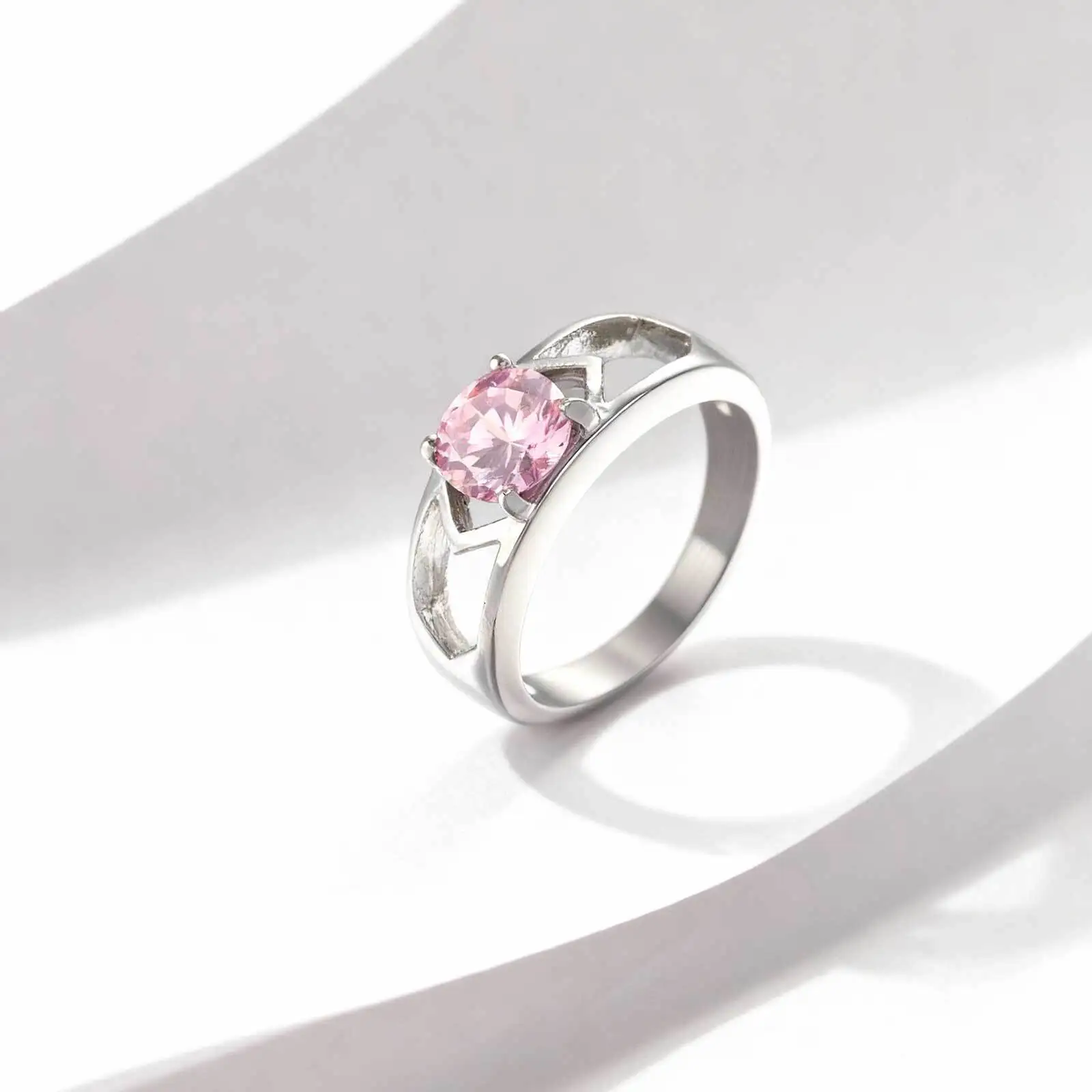 

Pink Crystal Waterdrop Zirconia Eternity Ring Band, Silver Plated Wedding Ring For Women, Classic Engagement Ring Gift
