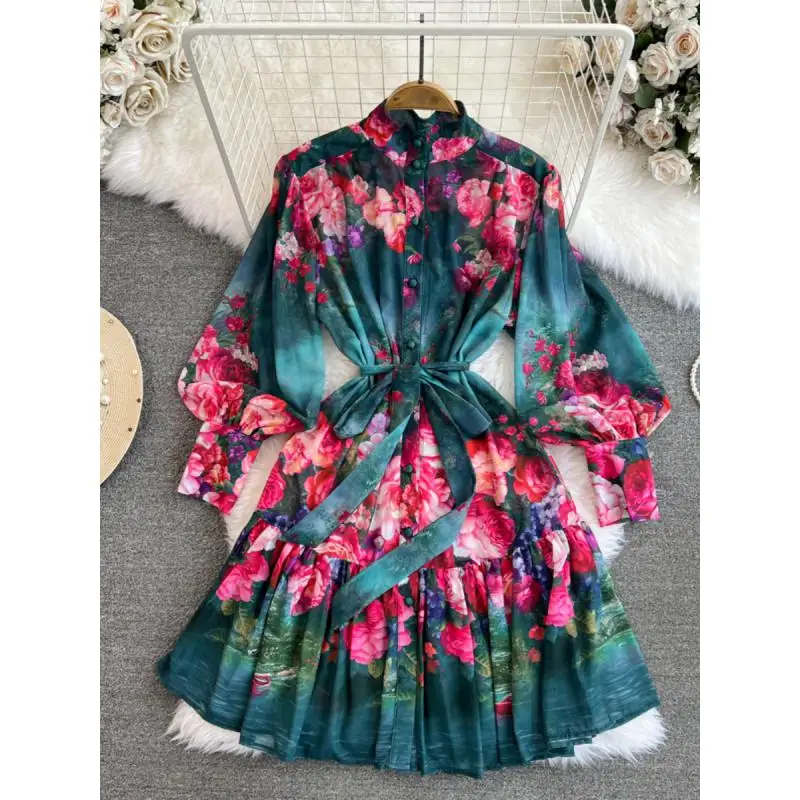 Elegant And Beautiful Women's Dresses Seaside Holiday Court Style Lantern Sleeve Positioning Printed Fashion Summer Dresses 2025
