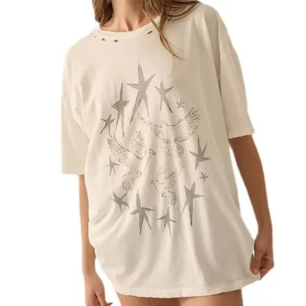 T-shirt ample et décontracté imprimé pour femmes, version Cleanfit H 2025, hiver d'âge moyen, 00% lin, autres matériaux 00%