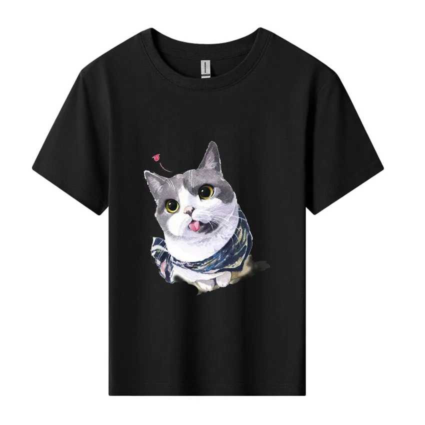 Children's Clothing T-Shirt Kids Clothes Boys Girls Summer Tops Lovely Cat Print Tshirt Short Sleeve Clothes 100% Cotton Tee