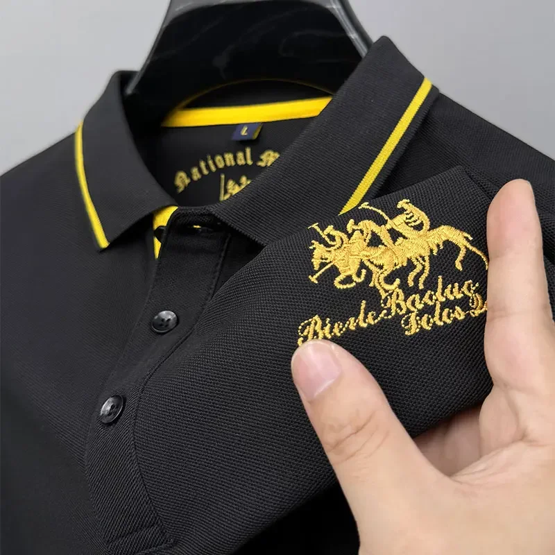 New Autumn Korean Embroidered Polo Shirt Men's Luxury Top Casual Lapel Long Sleeves T-shirt Fashion Anti-wrinkle Men T Shirt