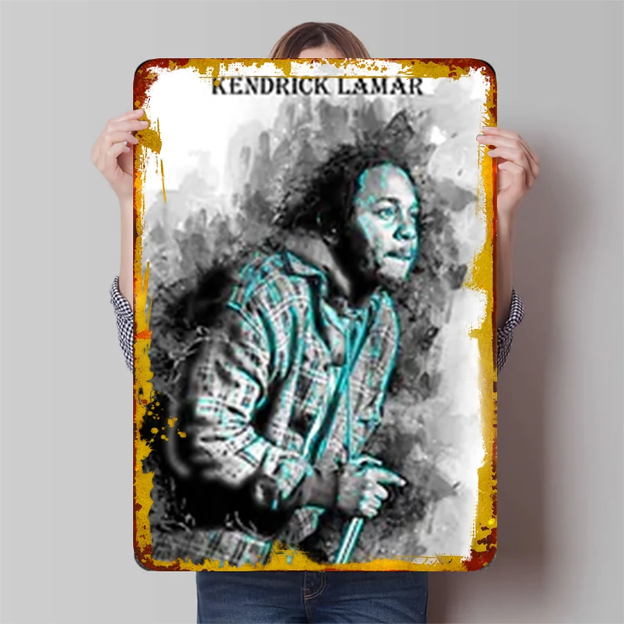 Kendrick Lamar Portrait Metal Wall Art Custom Music Star Poster Decor for Home Office Room Decoration