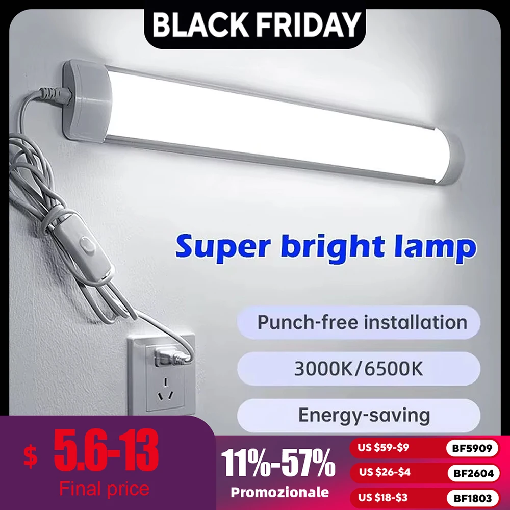 

Светодиодные светильники для кухни под шкафом, лампа A85-220V, 10 Вт, 20 Вт, супер яркая светодиодная трубка с выключателем 1,8 м для дома, спальни, внутренние лампы