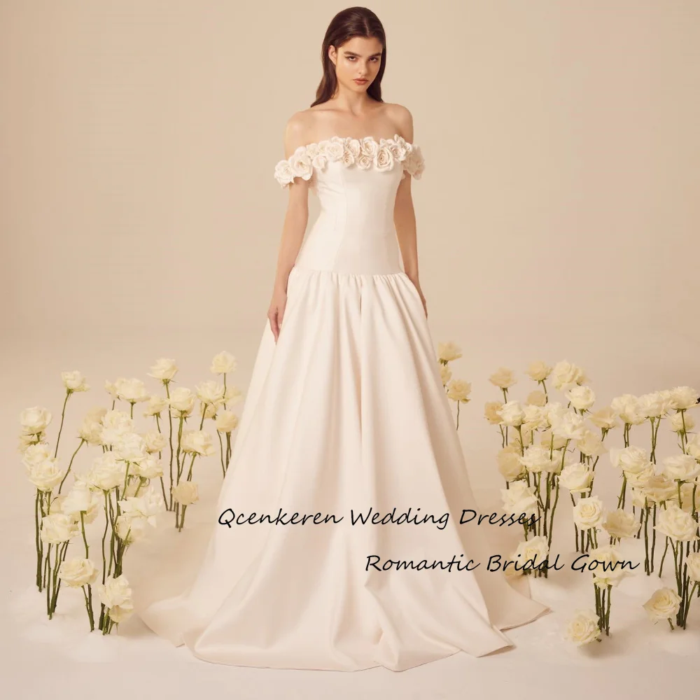 Qcenkeren Vestido de novia Свадебное платье A-Line Long Wedding Dress Off The Shoulder Elegant Rose Bridal Dress For Sexy Women