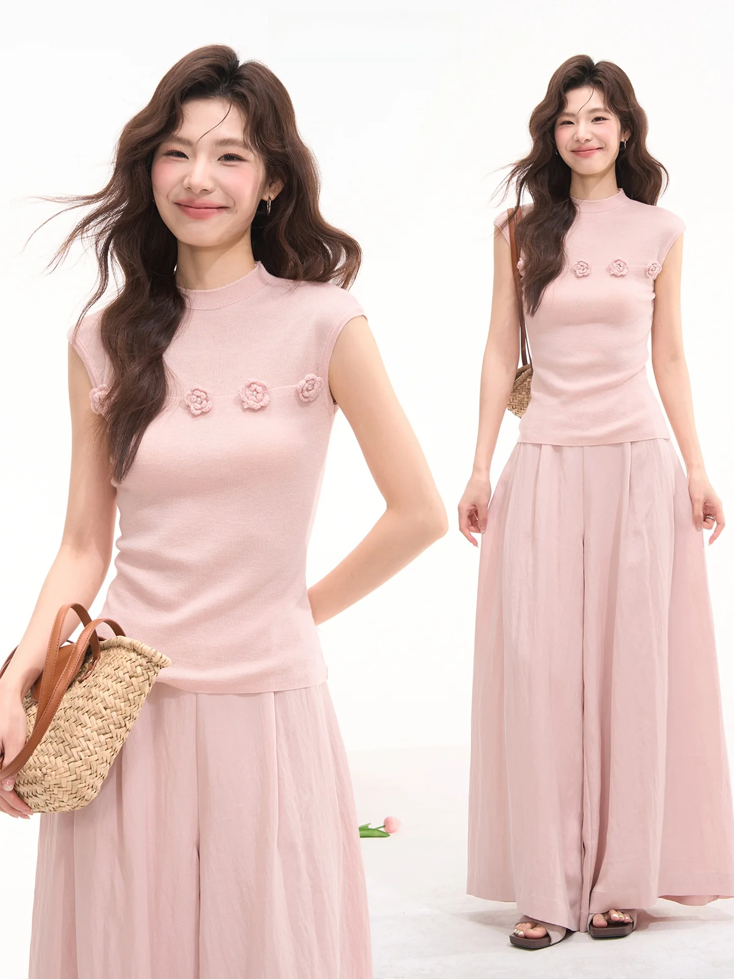 

Sweet Style Flower Pattern Knitted Top Women's Sleeveless 3D Flower Versatile Soft Cotton Warmth Spring Fashion 2026