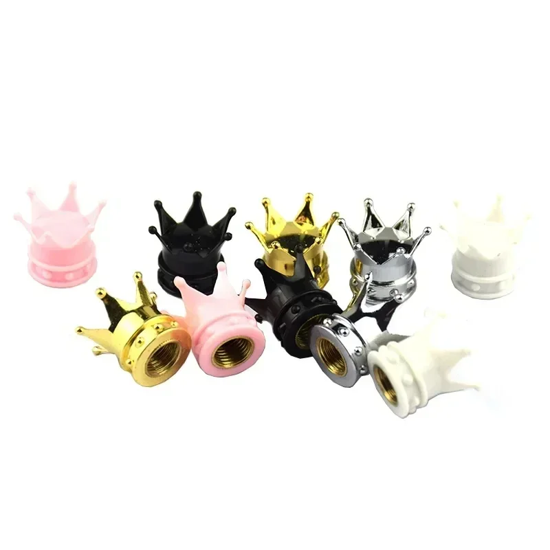 4 Pcs Universal Crown Dice Car Wheel Tire Valve Cap Tyre Rim Stem Covers Airdust Waterproof for Car Motorcycle Bling Accessories