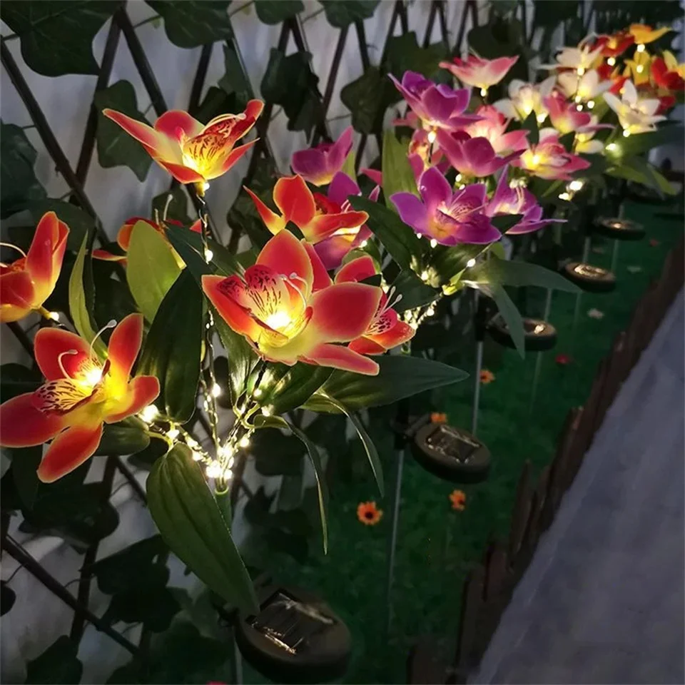 Outdoor Solar Orchid Lights LED landscape Lamp Waterproof Lawn Lamp for Villa Aisle Corridor Garden Holiday Christmas Decoration