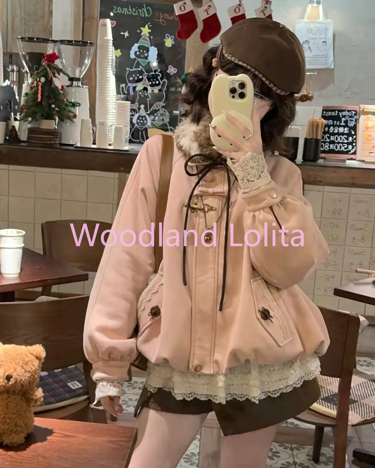 Autumn Winter Japanese Vintage Fur Collar Cotton Coat Women  Bow Warm Loose Down Coat Subculture Y2K Preppy Style Jacket Coat