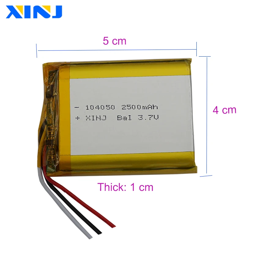 3.7V 2500mAh 9.25Wh Li-Polymer Li Battery 104050 Thermistor 3 Cables JST 3Pin Connector For GPS Camera DashCam Bluetooth Speaker