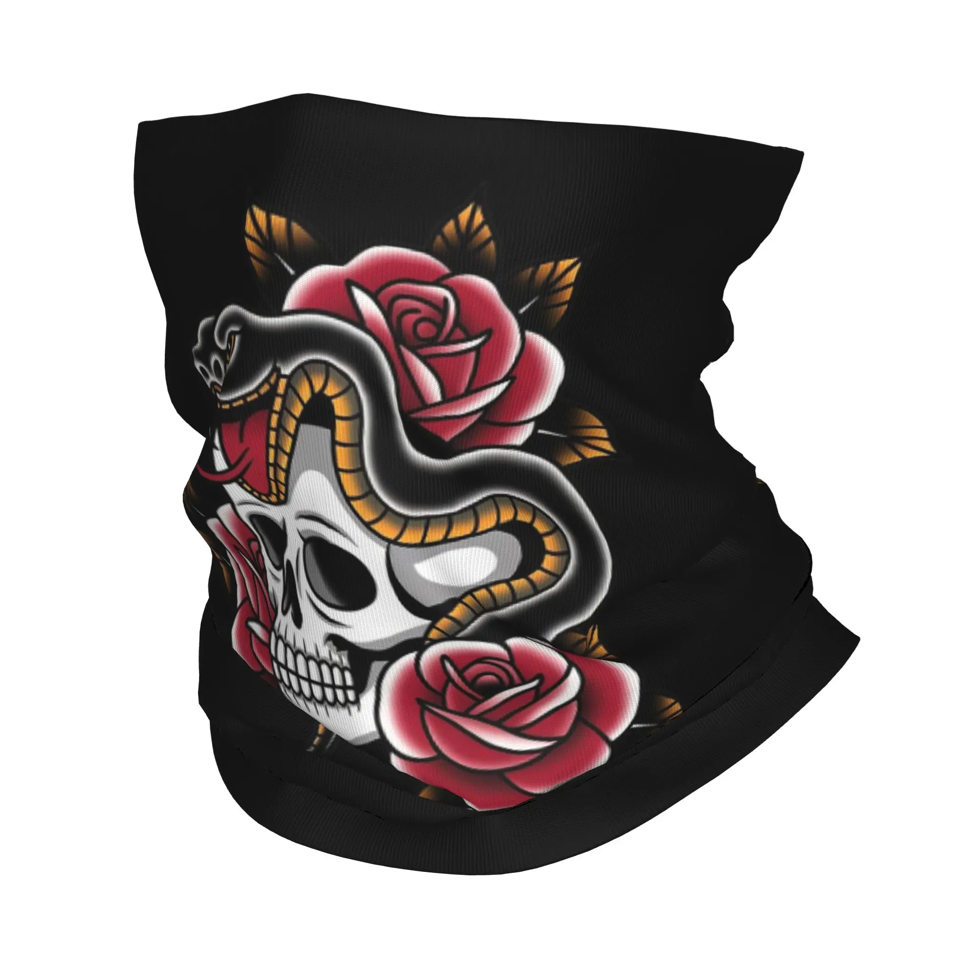 Skull Snake and Roses Printed Bandana Neck Cover Printed Magic Scarf Multi-use Headwear Hiking Fishing Unisex Adult