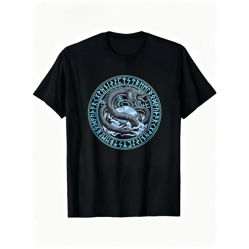 Viking Snake God Midgard Celtic Rune Symbol Valhalla T-shirt Aesthetic Art Punk Y2K American High Street Unisex Casual T-shirt