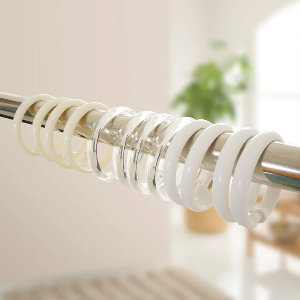 12 Pcs Lightweight Plastic Hooks Shower Curtain Rings Smooth Gliding Bath Drape Clip Home Decor Accessories