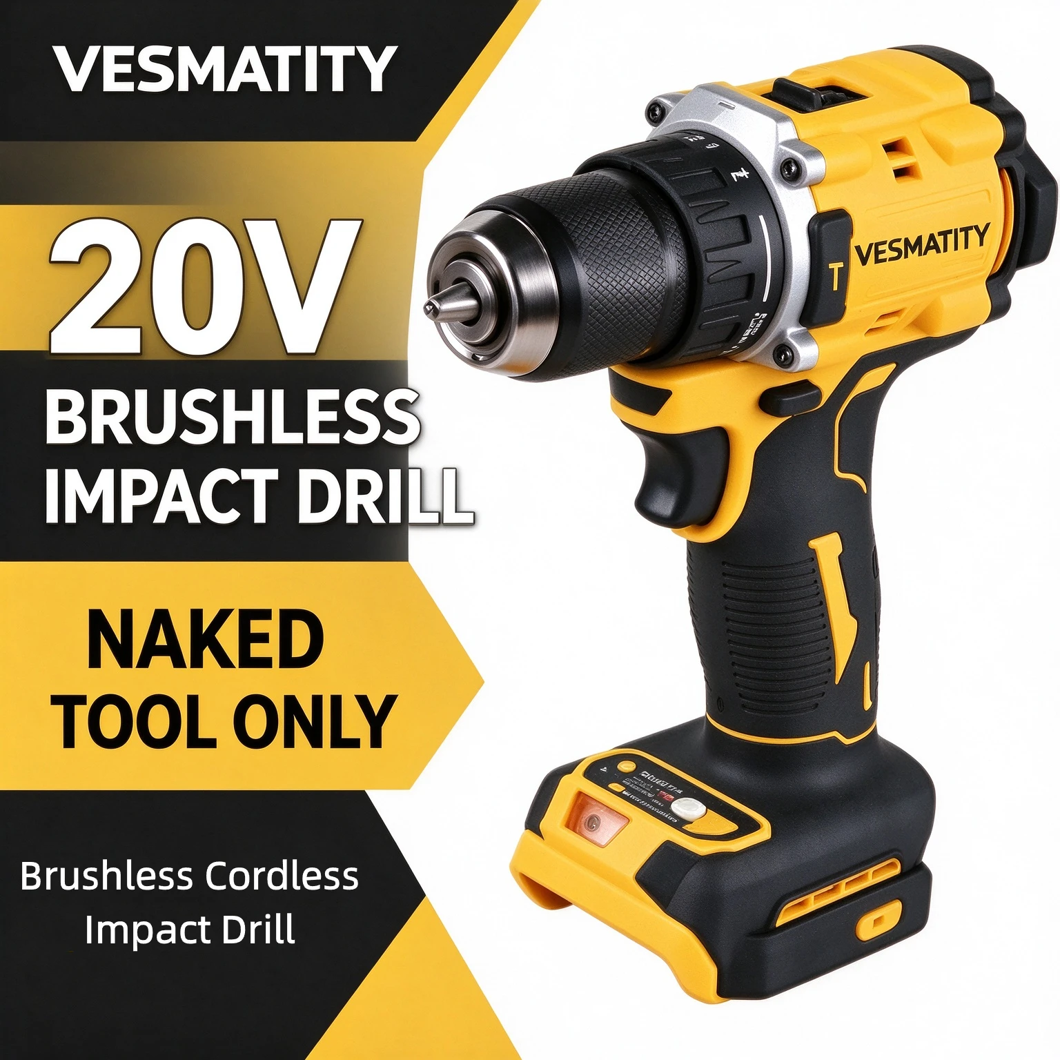 Brushless Cordless Impact Drill 20V, Electric Screwdriver Bare Machine, Multi Torque Power Tool for Home Repair & Construction