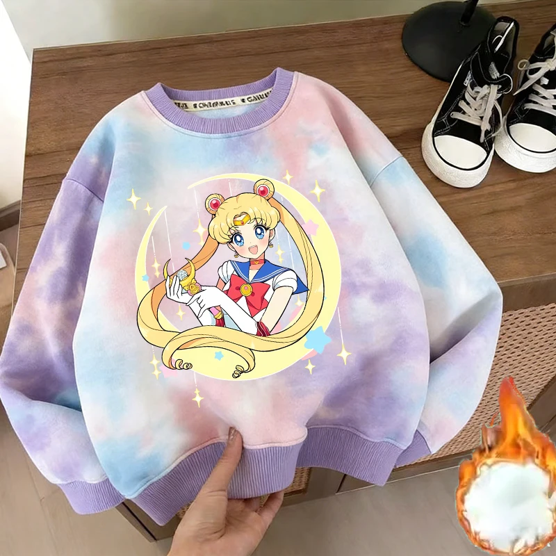 

Sailor Moon Kids Thin Fleece Hoodie Boy Girl Sweatshirt Cute Pullover Anime Cartoon Long Sleeves Autumn Winter Clothes Baby Tops