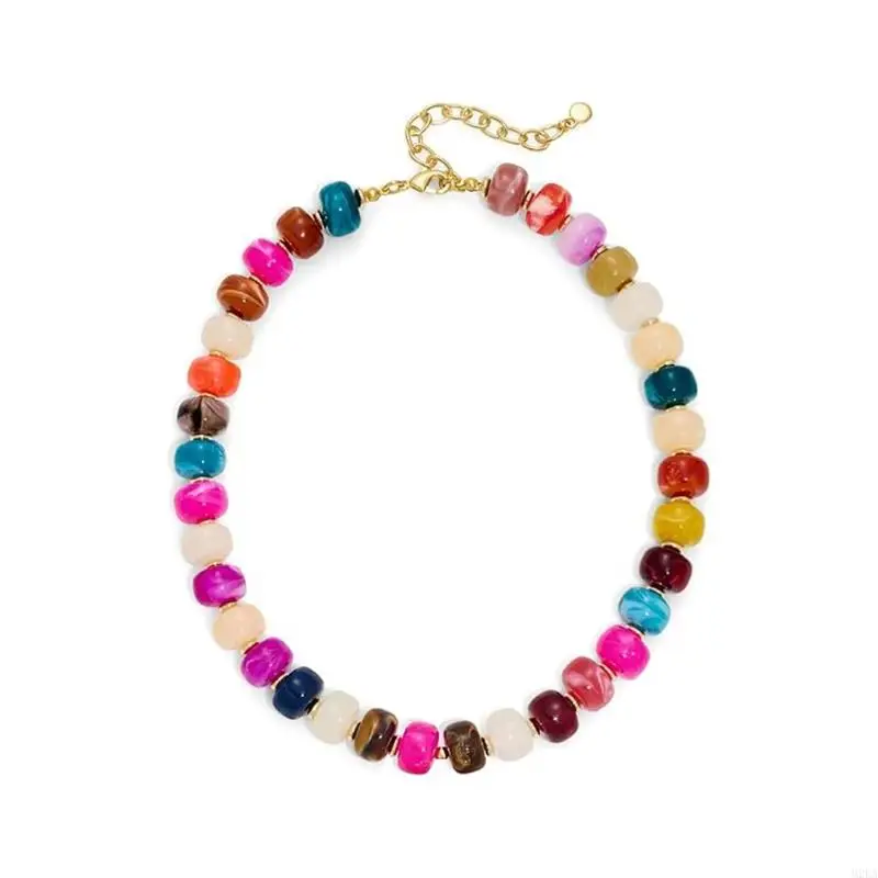 2026 New Vibrant Acrylic Bead Necklace Lightweight Statement Jewelry Colorful Bucket Beaded Neck Chain Outfit Enhancement