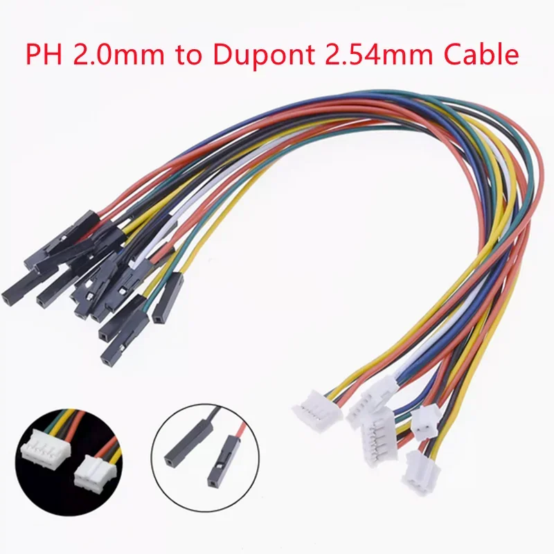 5Pcs PH2.0 to 2.54mm Dupont Cable 1P Female 2/3/4/5/6/7/8/9/10P Jumper Wire Connecting Cable 10cm/20cm/30cm 26AWG
