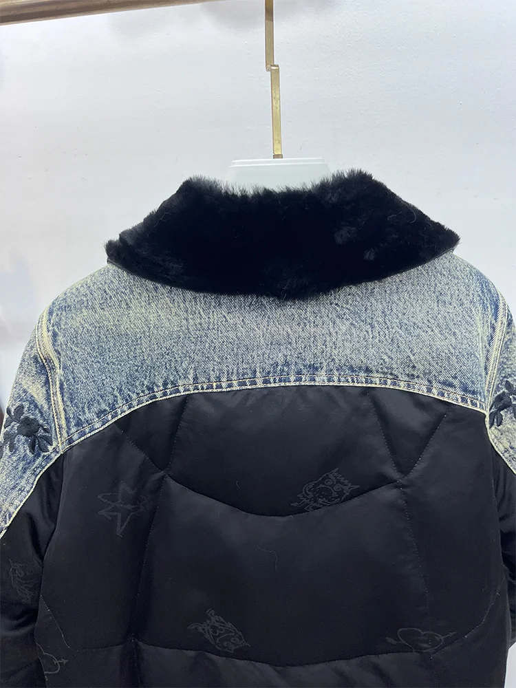 Nowe luksusowe damskie płaszcze z naturalnego futra owczego merino z kołnierzem, kurtki puchowe z gęsiego puchu, kurtki jeansowe i odzież wierzchnia na zimę 2025