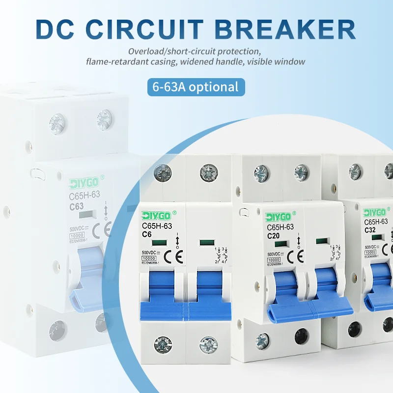 

2P PV System 6/10/16/20/25/32/40/50/63A Solar Mini DC Din Rail Mount Circuit Breaker Overload Protection Switch Photovoltaic