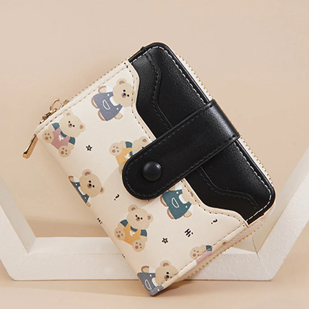 محفظة قصيرة على شكل دب لطيف مع إبزيم لحامل بطاقات الائتمان ومحفظة رفيعة للعملات المعدنية للنساء والفتيات