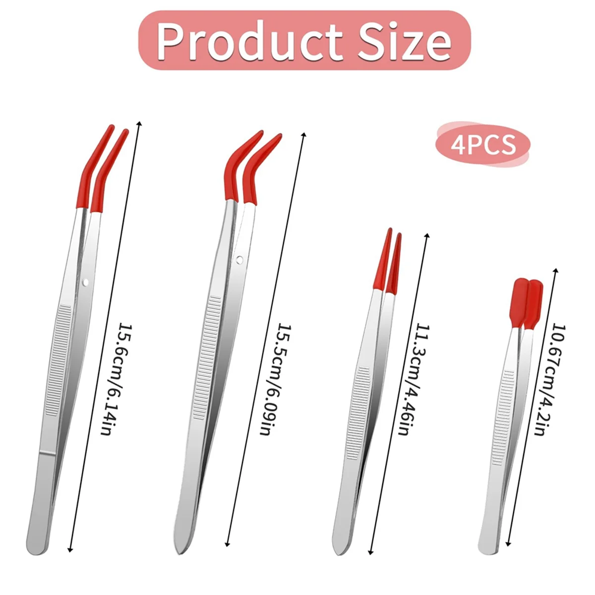 4Pieces Tweezers with Rubber Tips Tweezers PVC Coated Tweezers Set, Rubber Straight Tip Tweezers Rubber Flat Tip Tweezer