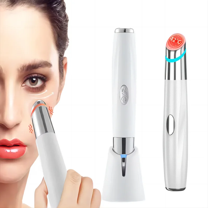 Heated Eye Facial Massager Red Light Therapy Wand for Dark Circles Puffiness Anti Aging Wrinkles Remover