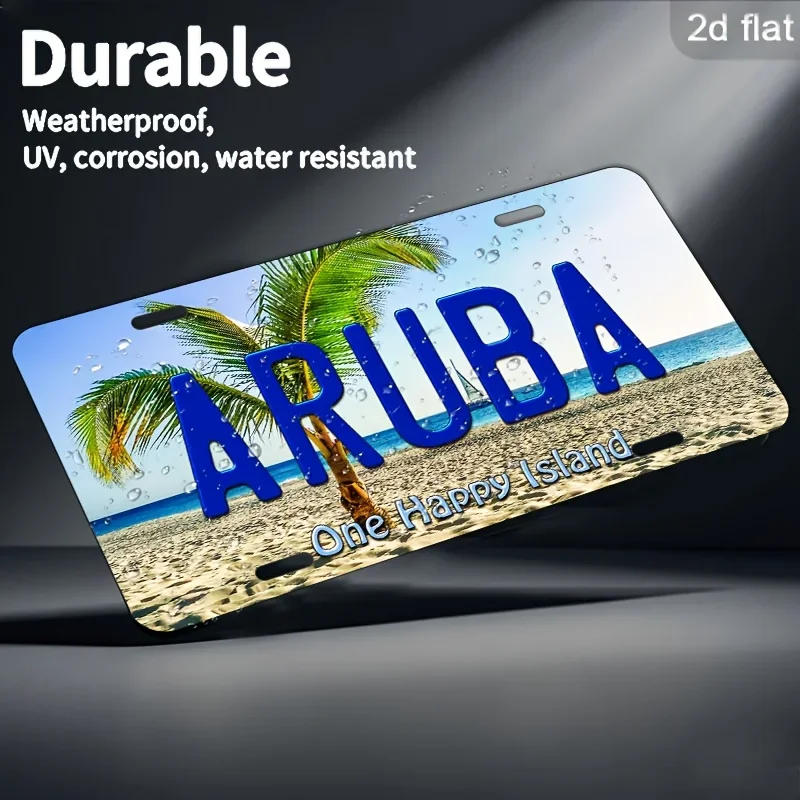 Vintage Aruba Metal Wall Sign -  Aluminum Plaque with Tropical Beach Design, 