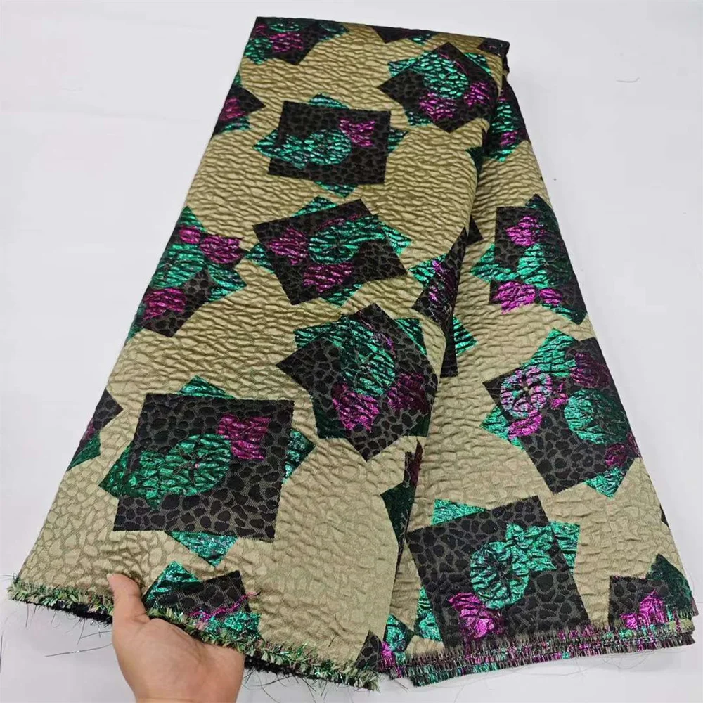 

Latest Multicolor African Brocade Jacquard Lace Fabric 2023 Nigeria Gold Line Jacquard Laces Fabric For Women Party Dress ZD1102