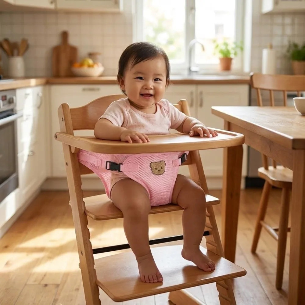 Soft Fabric Baby High Chair Safety Strap Adjustable Skin-friendly Dining Chair Seat Belt Bear Pattern Easy to Install