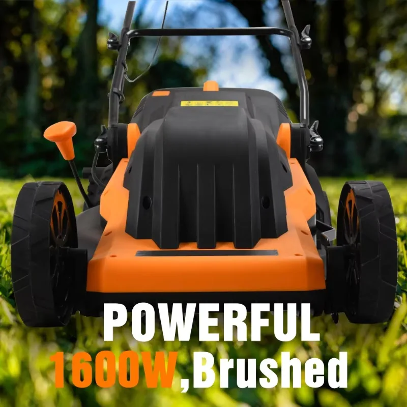 【Brand new】Vertak 1600W Brushed Electric Lawn Mower, 35L Grass Bag & 6-Pos Height Adjust, 2-Step Safe Start Lawn Cutter for Gard