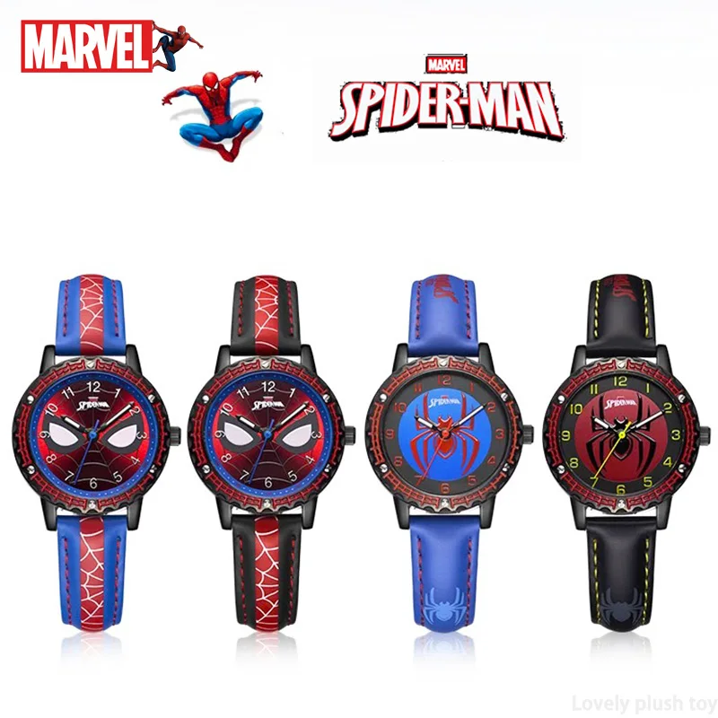 ディズニー-子供の漫画スパイダーマンクォーツ時計、小学生の時計、発光ポインター腕時計