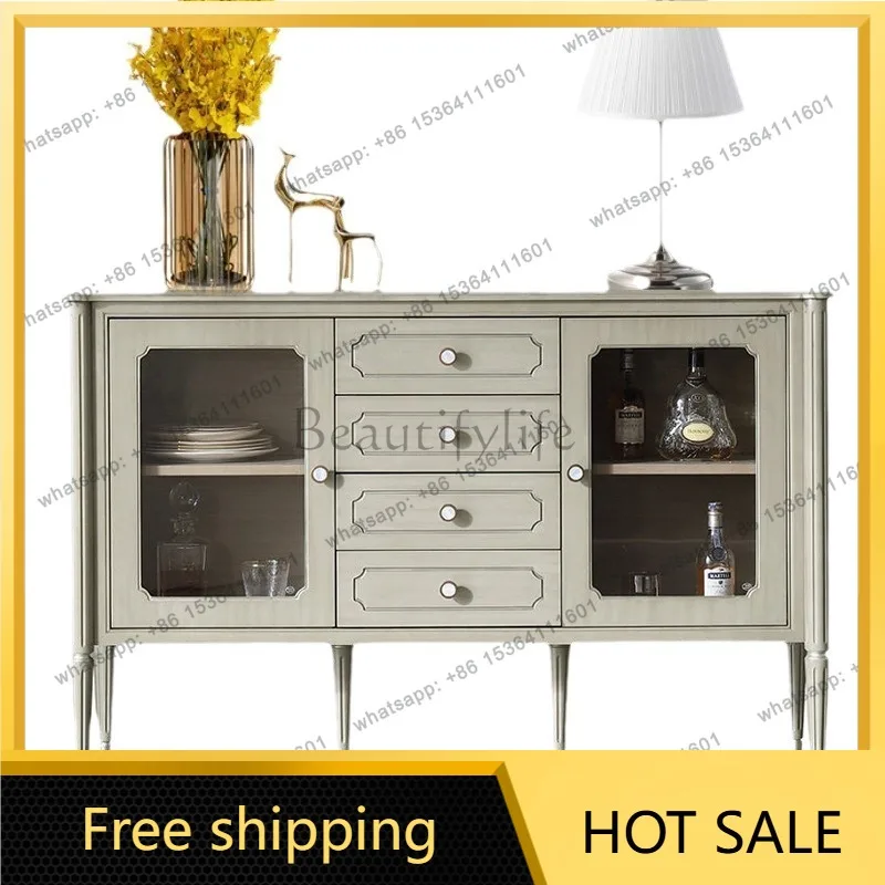 Zj. American light luxury solid wood side cabinet modern simple restaurant locker