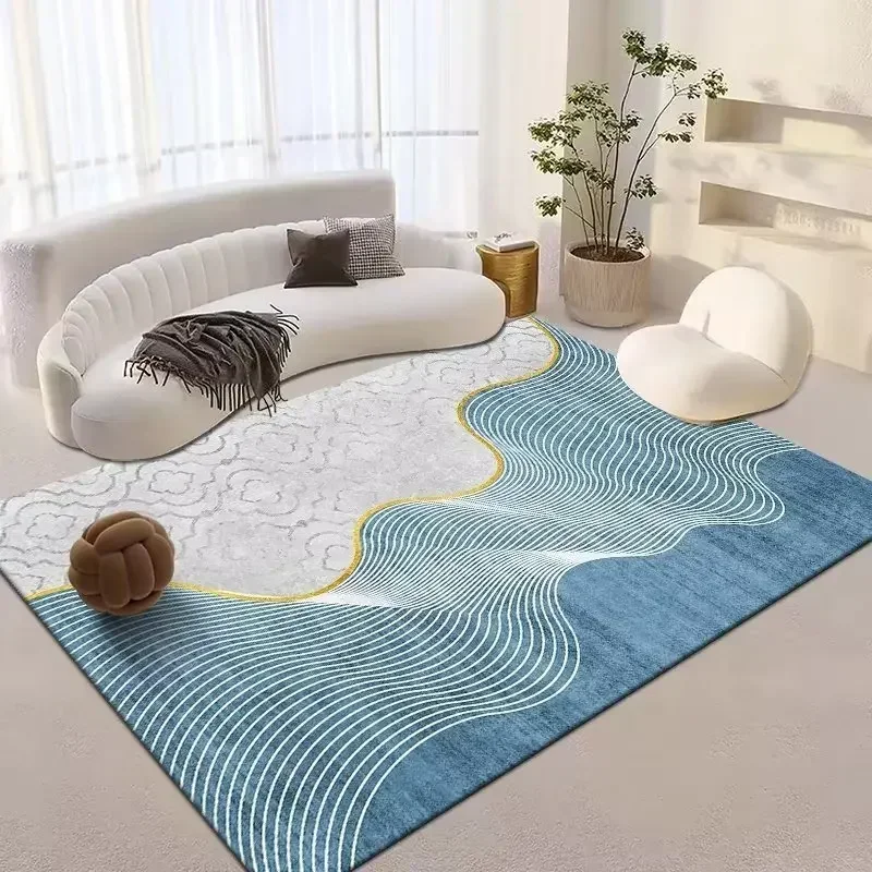 

Modern Simple Beige Living Room Carpet Oversized Bedroom Line Rug