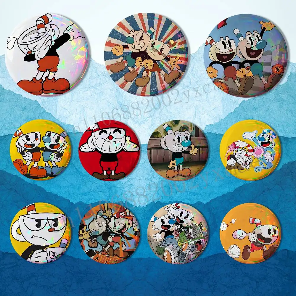 

cute funny C-Cuphead Round Exquisite Badge Brooches Creative Pins For Clothes Hat Backpack Gift Accessories