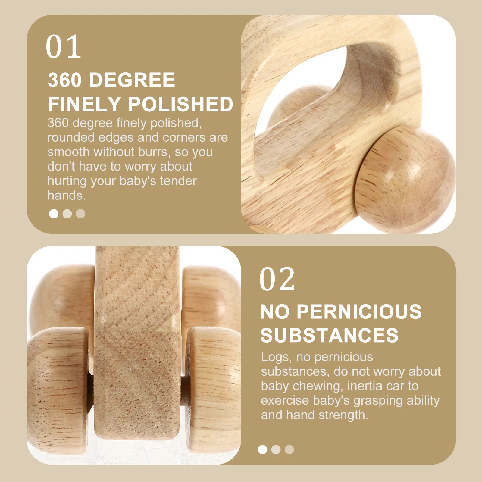 Toddler Wooden Push Car Premium Rubber Wood Infant Vehicle Development Sensory Baby Grasping Car Baby Chewing Wooden Cars